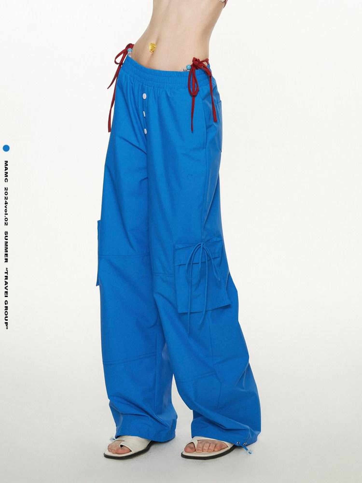 MAMC Minimalist Commuter Mid Rise Pockets Blue Polyester Women Straight Pants
