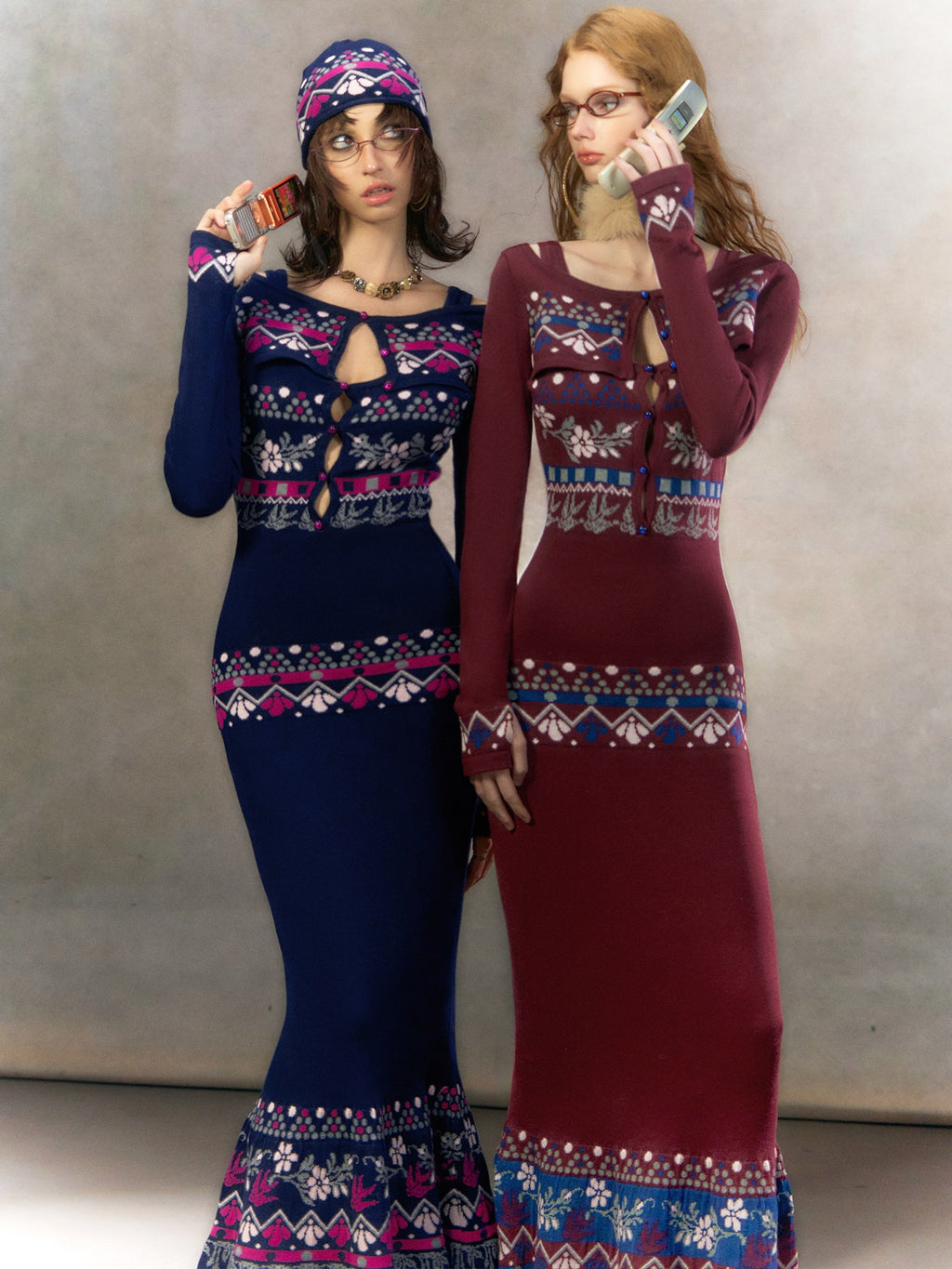 OfAkiva Elegant High Waist Knit Two Piece Mermaid Slim Long Sleeve Women Maxi Dresses