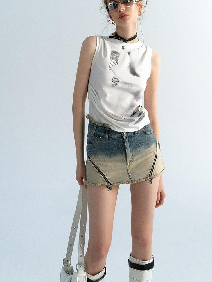 OfAkiva Washed High Waist Classic Fit Women Xs To Xl Blue And Brown Denim Shorts
