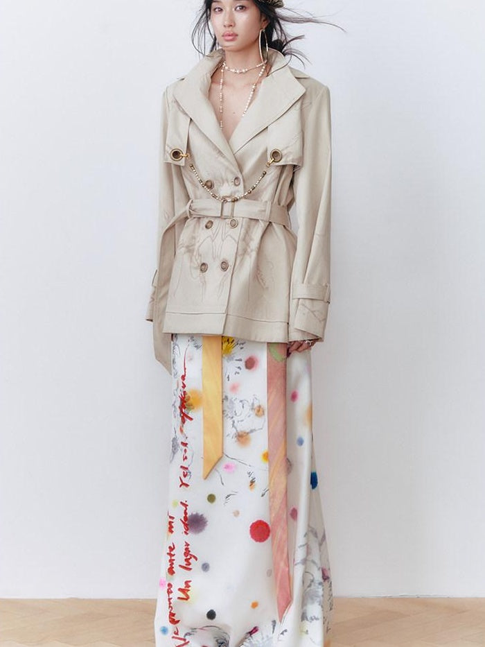 OfAkiva Printed Slim Fit Short Length Long Sleeve Women Cotton Blend Trench Coats