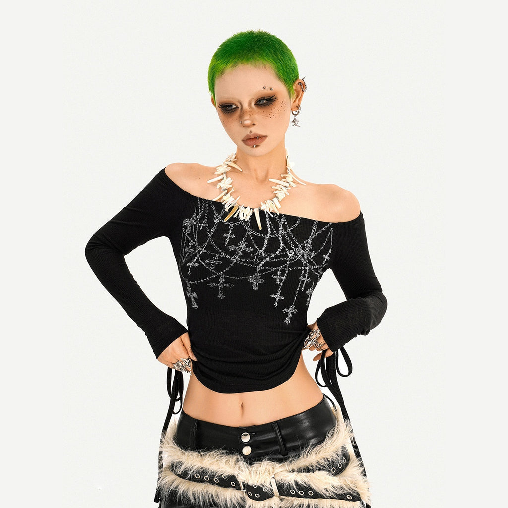 Nico_Molly_Black_Vintage_Print_Boat_Neck_Slim_Fit_Casual_Women_Daily_Long_Sleeve_T-Shirts_MISSTT