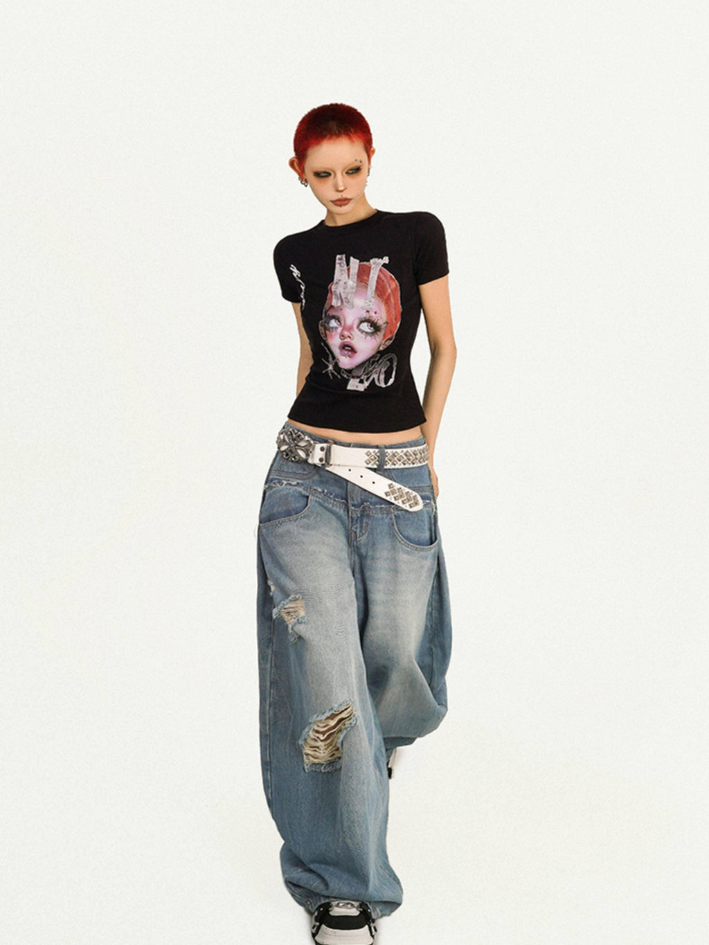 Nico Molly Moisture Wicking Slim Casual Creative Print Round Neck Women Basic Crop Tops