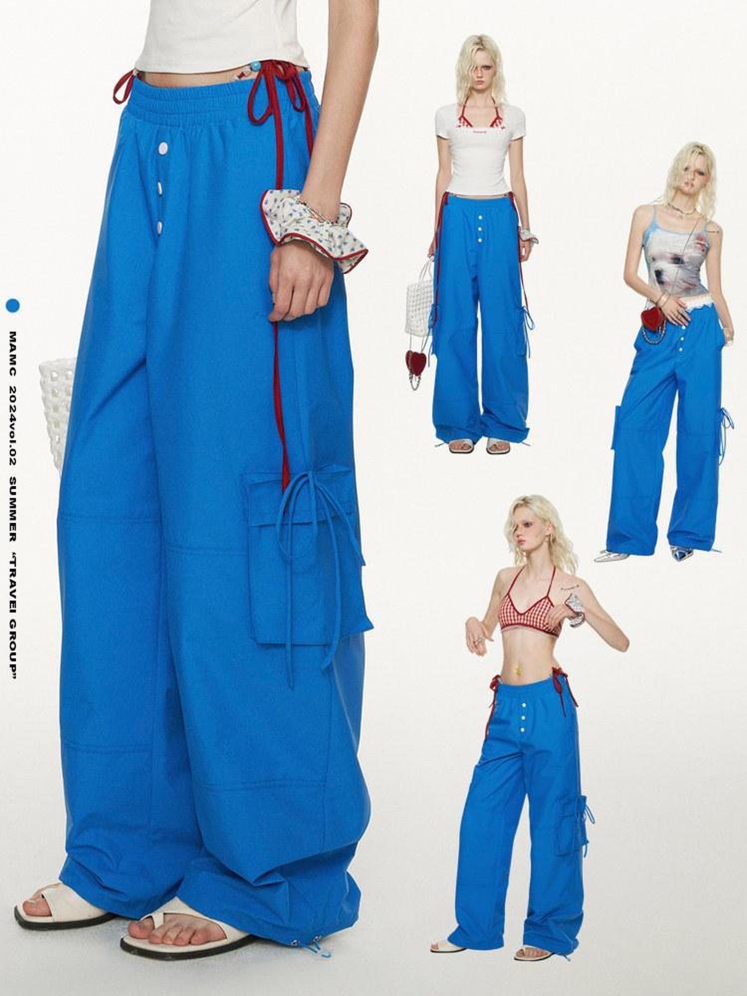 MAMC Minimalist Commuter Mid Rise Pockets Blue Polyester Women Straight Pants
