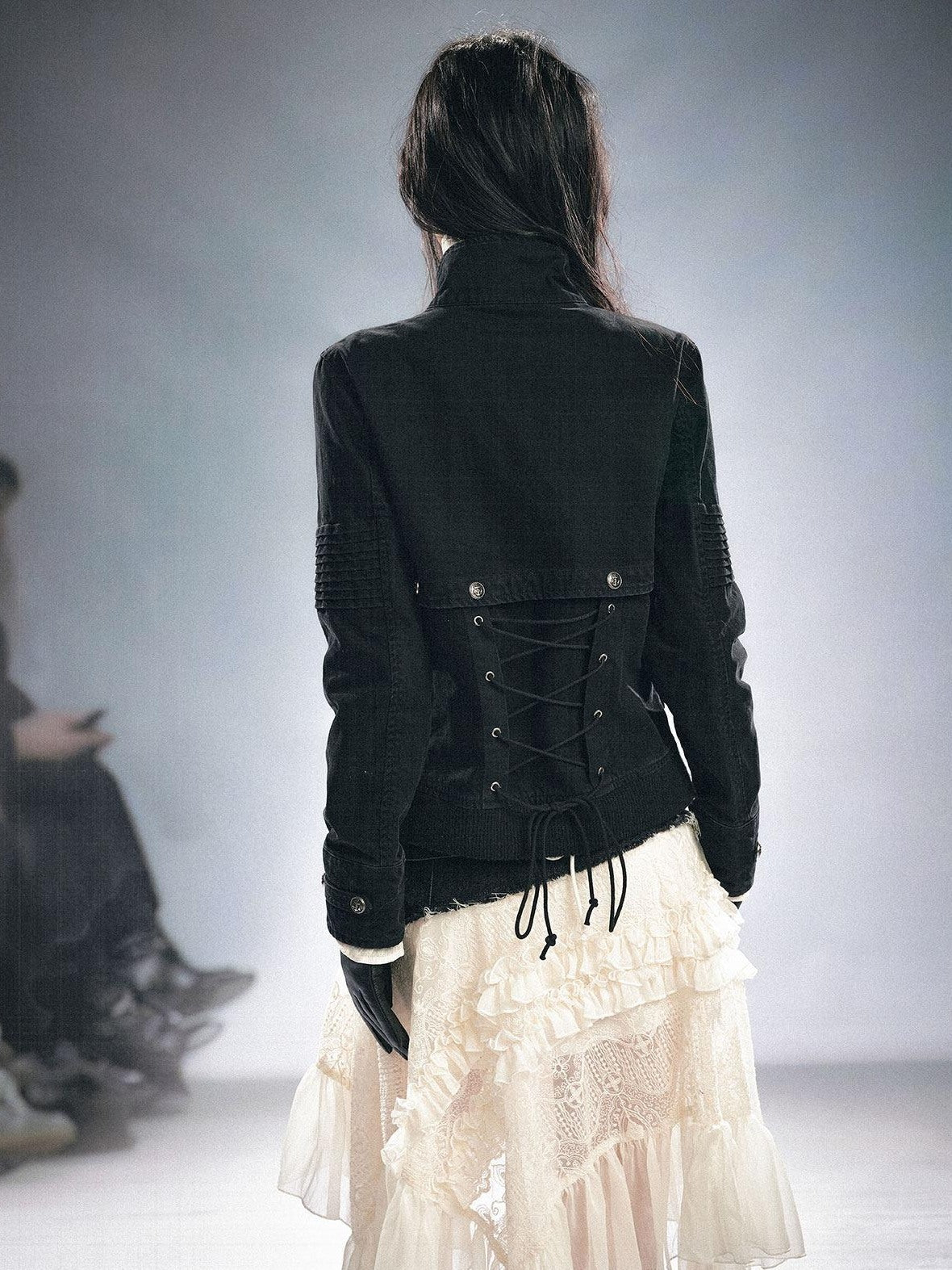 Cest Nous Detachable Punk Long Sleeve Zip Front Women Cotton Black Croppedjackets