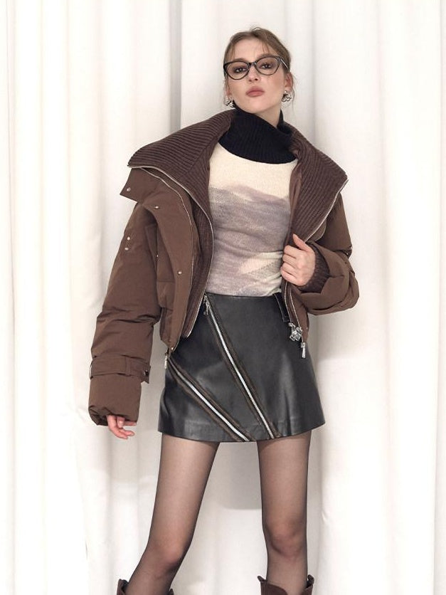 OfAkiva 90 Fill White Duck Down Warm Slim Patchwork Stud Hooded Women Down Jackets