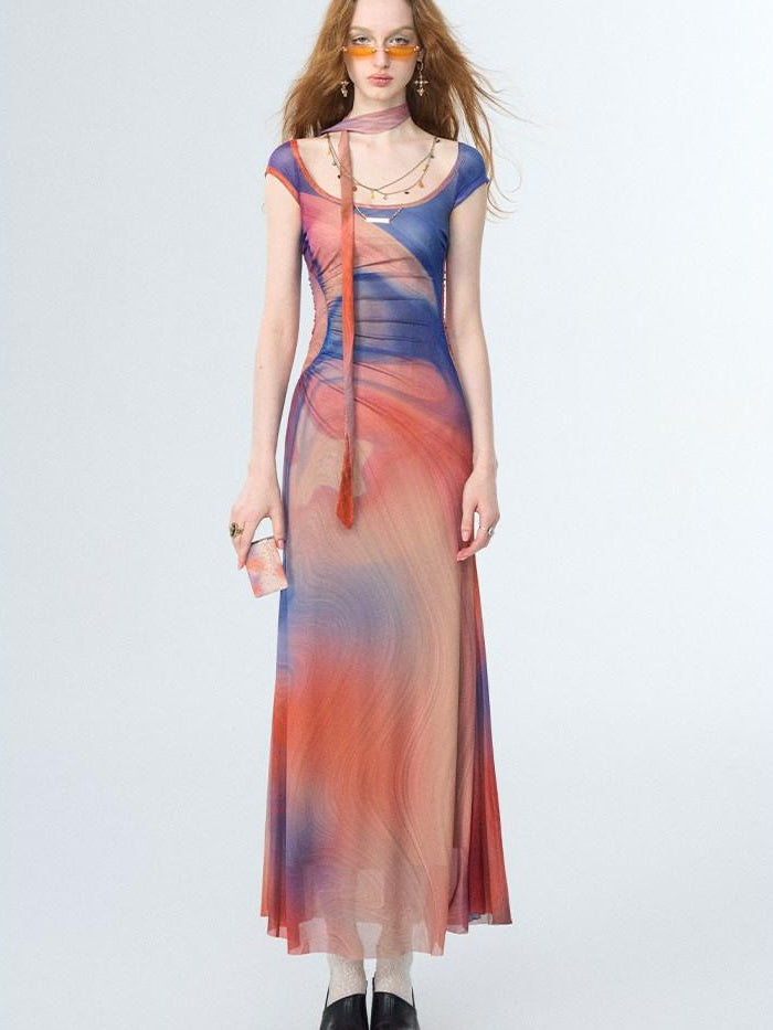 OfAkiva Sexy Printed High Waist Aline Square Neck City Work Women Polyester Maxi Dresses