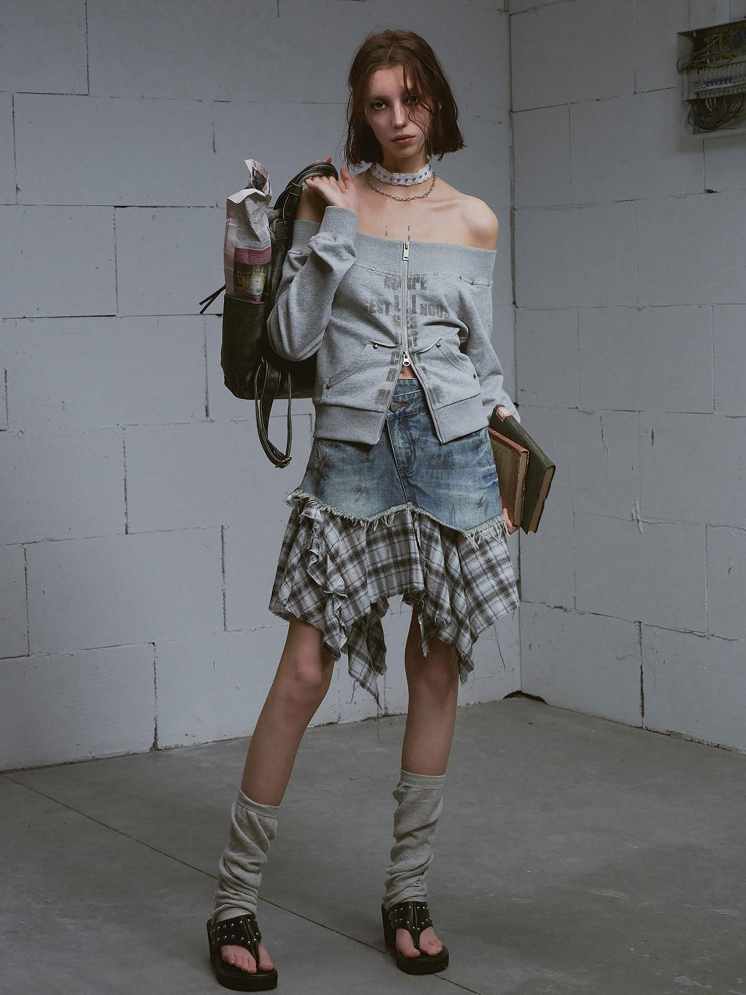 Cest Nous Distressed Patchwork Asymmetrical Aline Loose Mid Waist Women Midiskirts