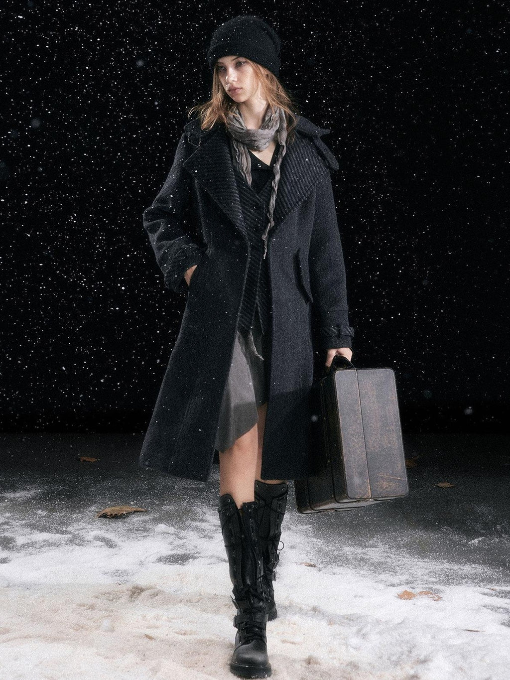 Cest Nous Warm Thick Midlength Lapel Loose Fit Commuter Women Black Gray Longcoats