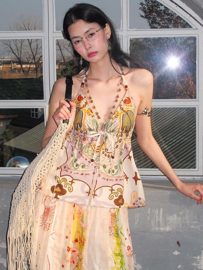 OfAkiva Dark Gothic Floral Embroidered Lantern Natural Waist Casual Women Wide Leg Pants