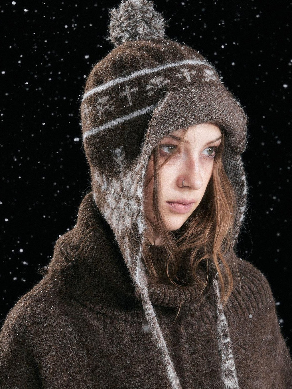 Cest Nous Cozy Striped Knitted Wool Earflap Casual Youth Women One Size Brown Beanies