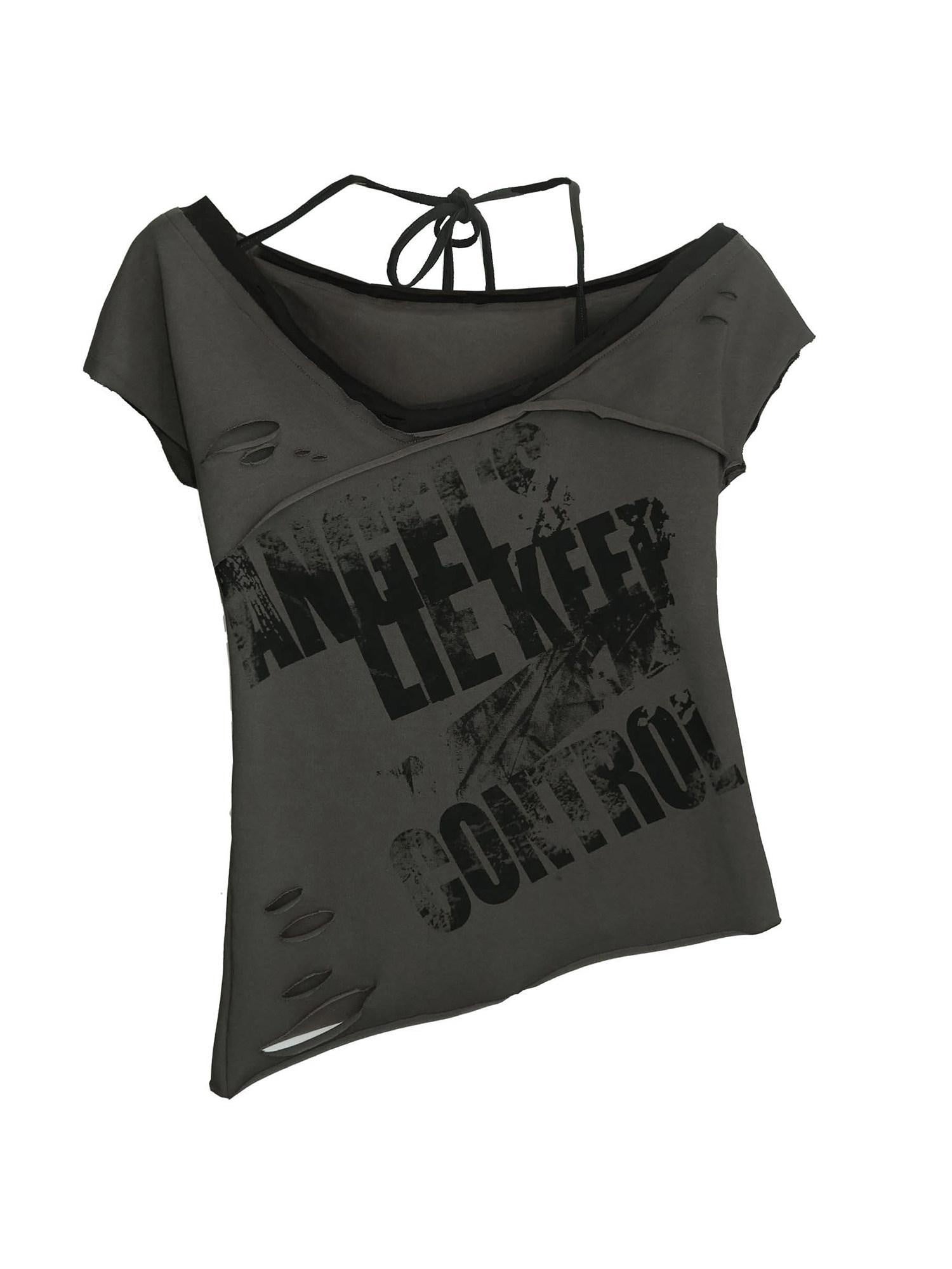 Cest Nous Soft Cotton Blend V-neck Punk Short Sleeve Women Beige Sage Offshouldercroptops
