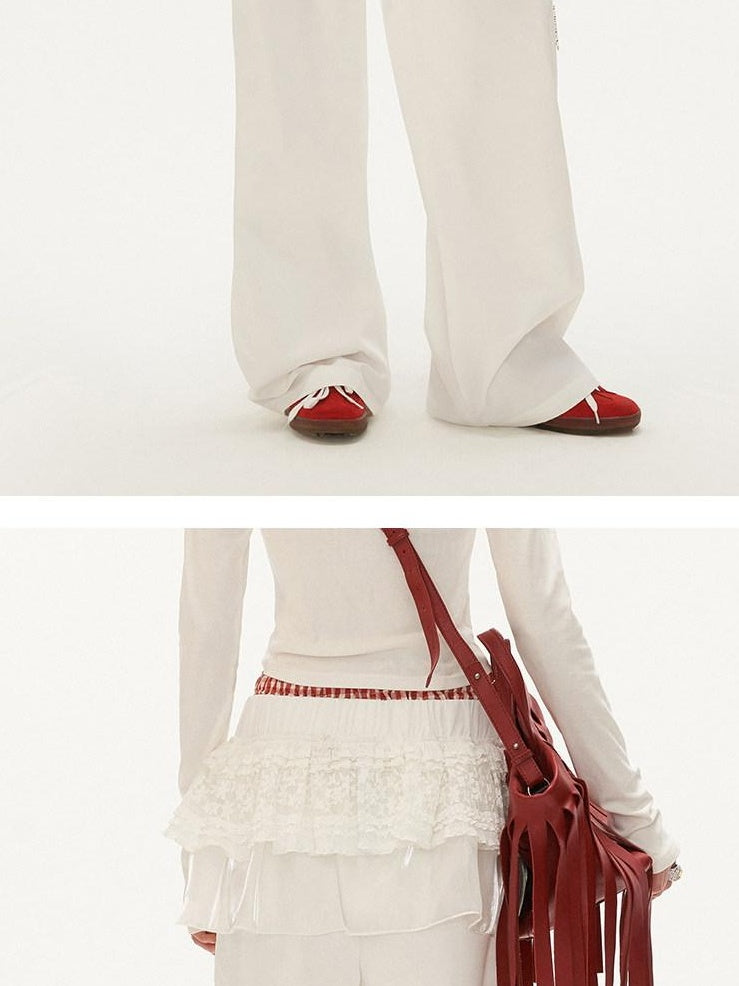 MAMC Minimalist Natural Waist Commuter Workwear White Polyester Wide Leg Pants