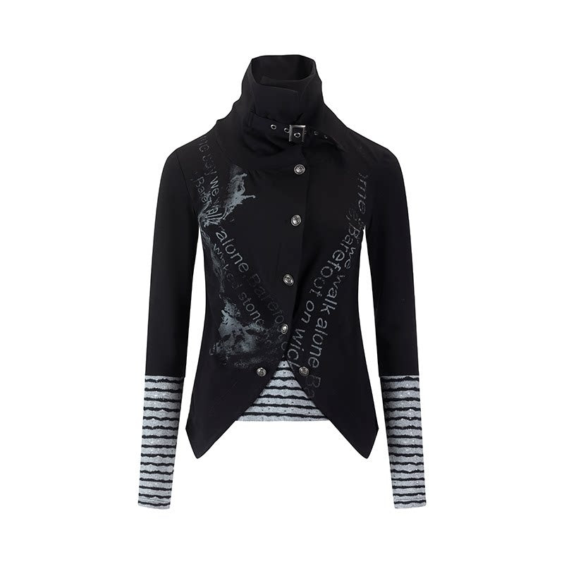 Cest_Nous_Stretch_Cotton_Punk_Faux_Layer_Women_Striped_Pullover_Black_White_Cardigans_MISSTT
