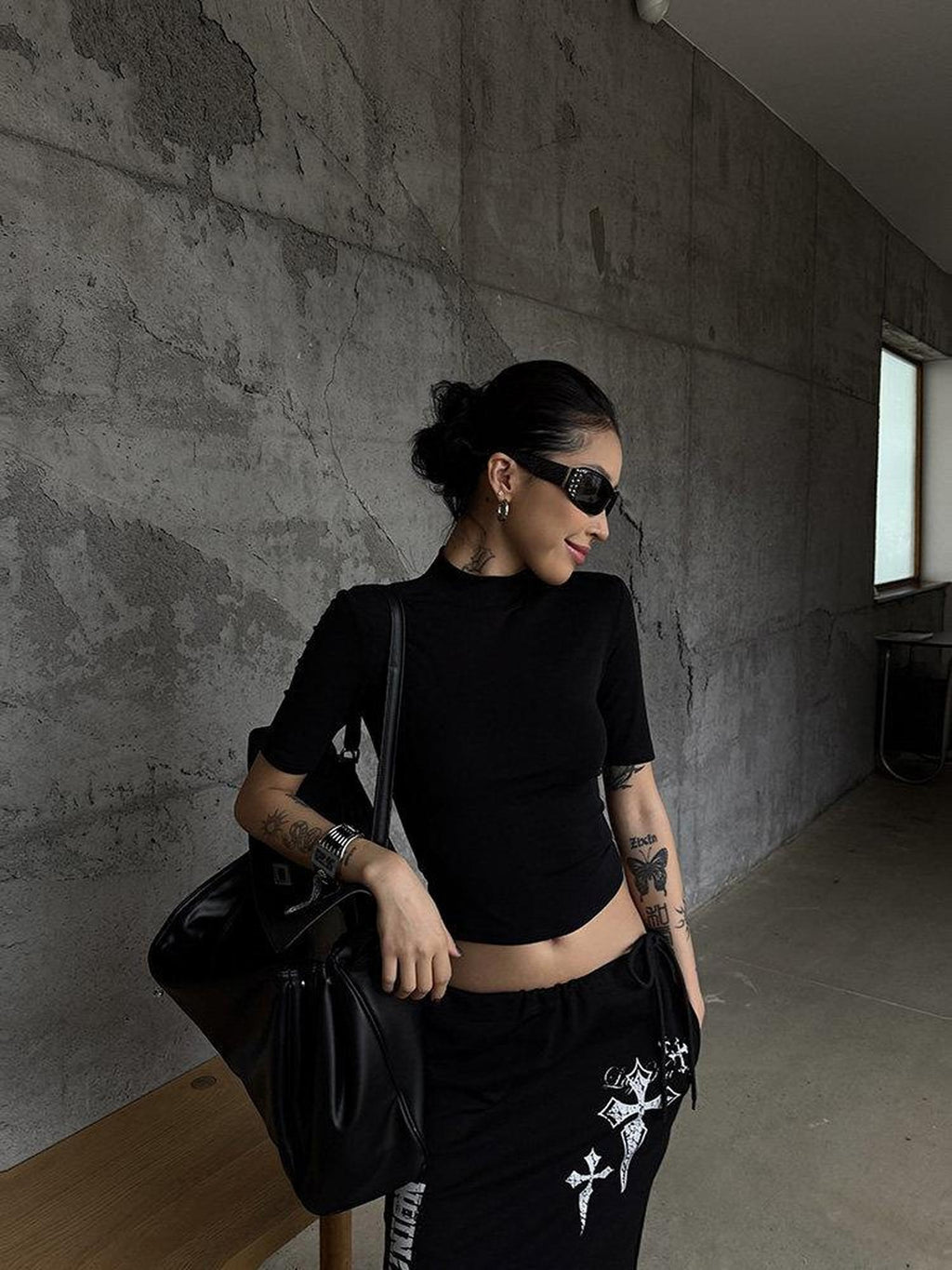 ZERO Sexy Slim Solid Stand Collar Lyocell Knit Half Sleeve Everyday Basic Crop Tops