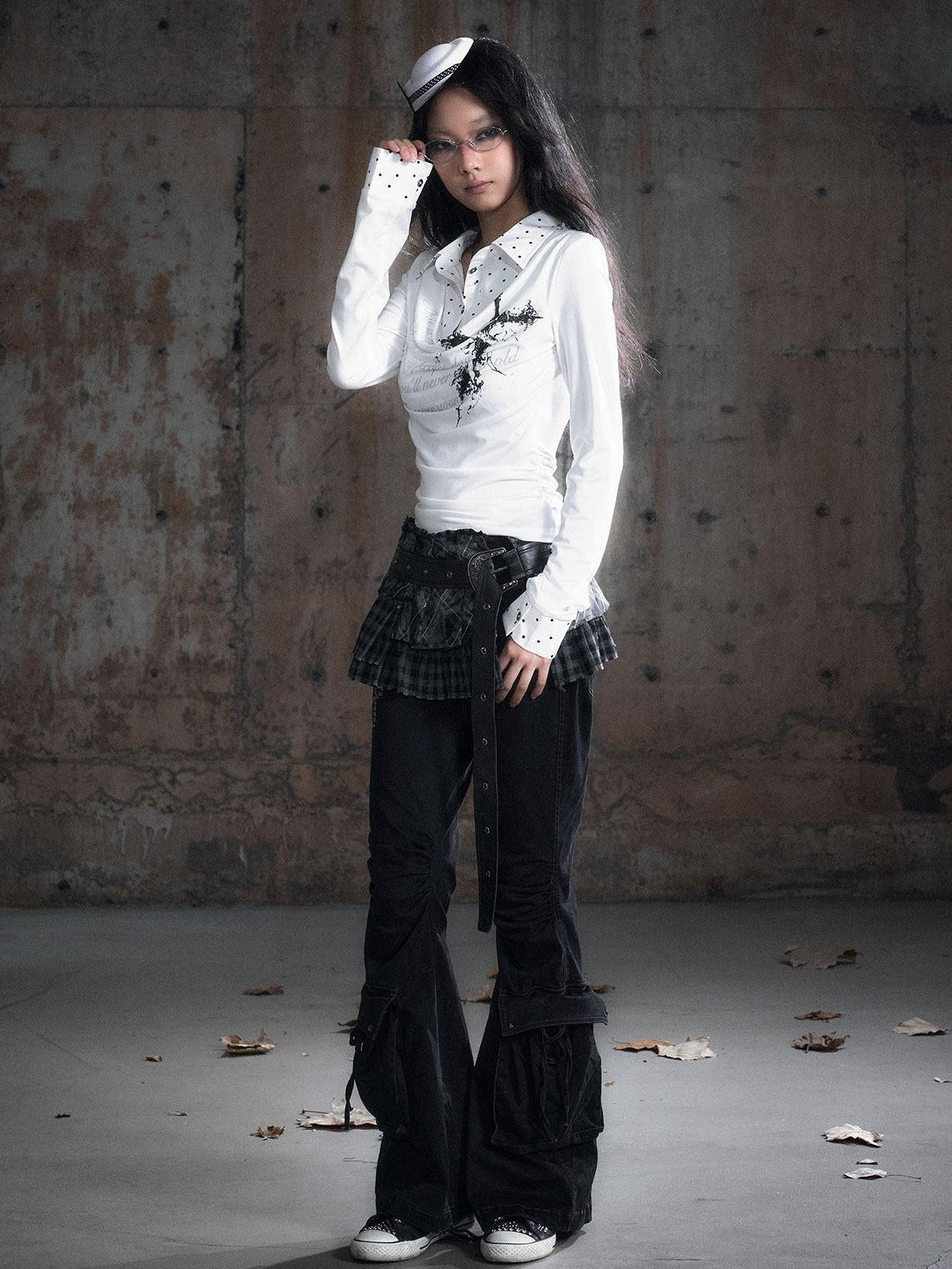 Cest Nous Tencel Non Deforming Punk Slim Printed Polo Collar Women Longsleevet-Shirts