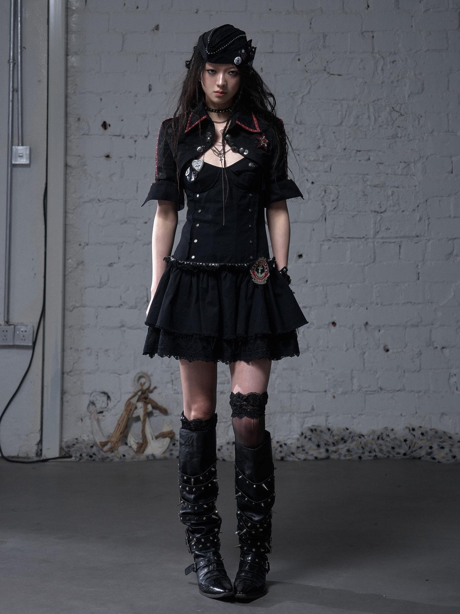 NO ROMANCE Washed Frayed Hem Vintage Punk Academy Women'S Cotton Slip Mini Dresses