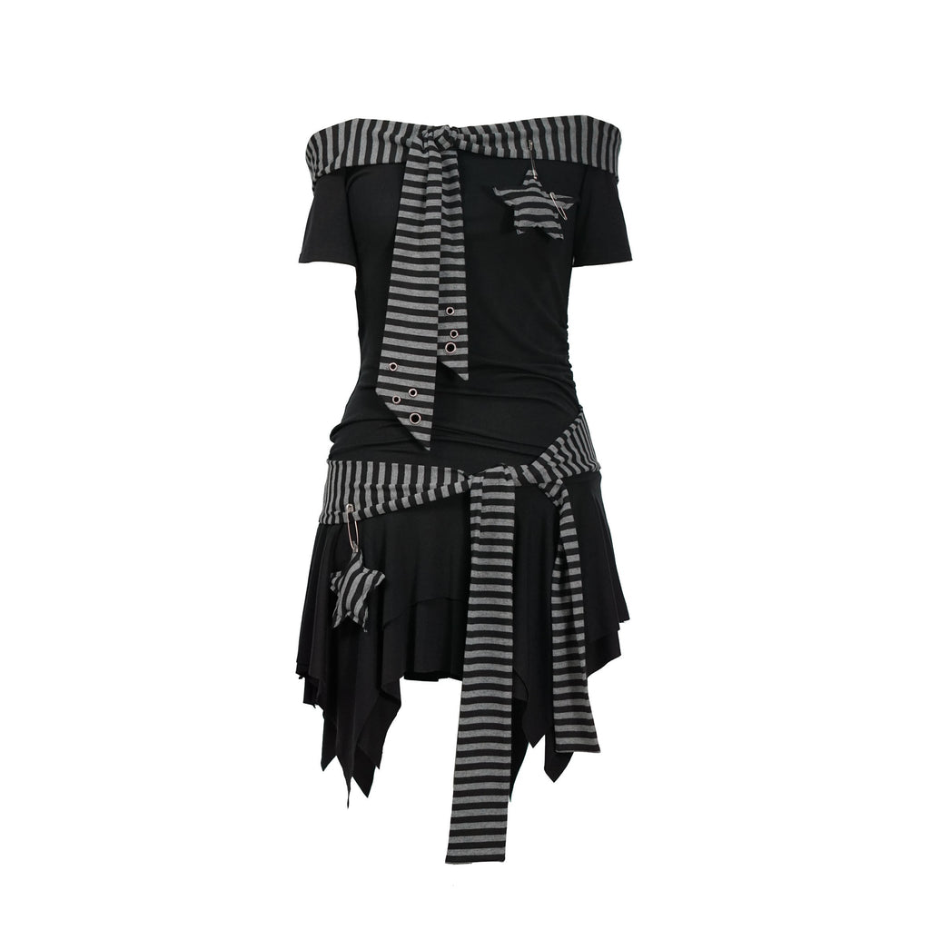 Cest_Nous_Soft_Tie_Street_One_Shoulder_A_Line_Slim_Casual_Women_Black_Grey_Mididresses_MISSTT