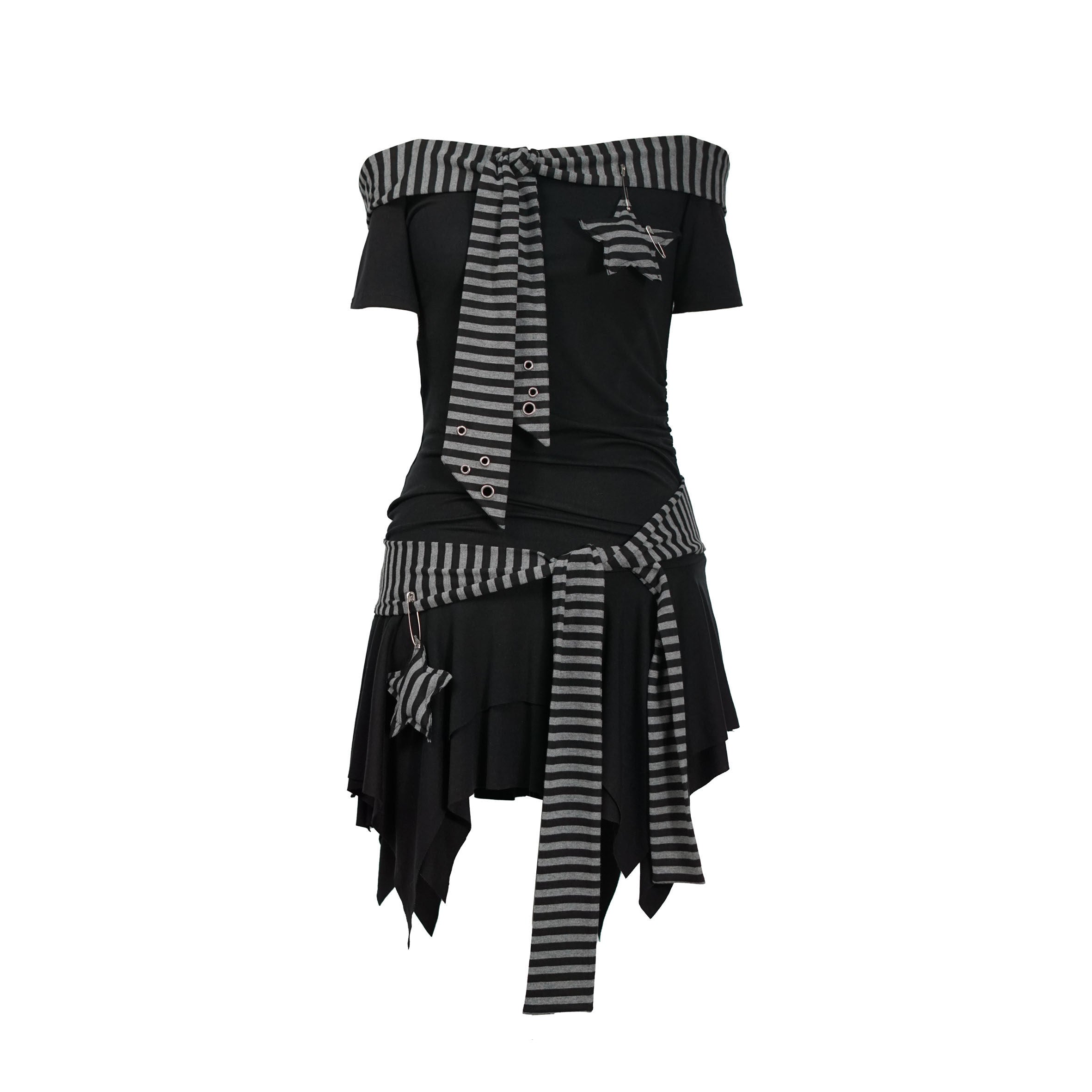 Cest_Nous_Soft_Tie_Street_One_Shoulder_A_Line_Slim_Casual_Women_Black_Grey_Mididresses_MISSTT