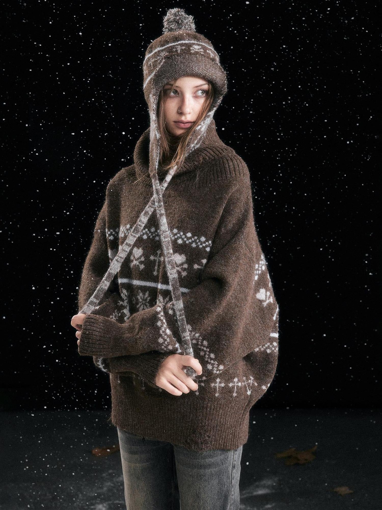 Cest Nous Cozy Striped Knitted Wool Earflap Casual Youth Women One Size Brown Beanies