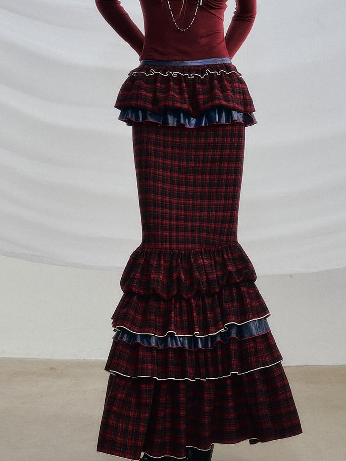 OfAkiva Pleated High Waist A Line Slim Fit City Commuter Women Plaid Maxi Skirts