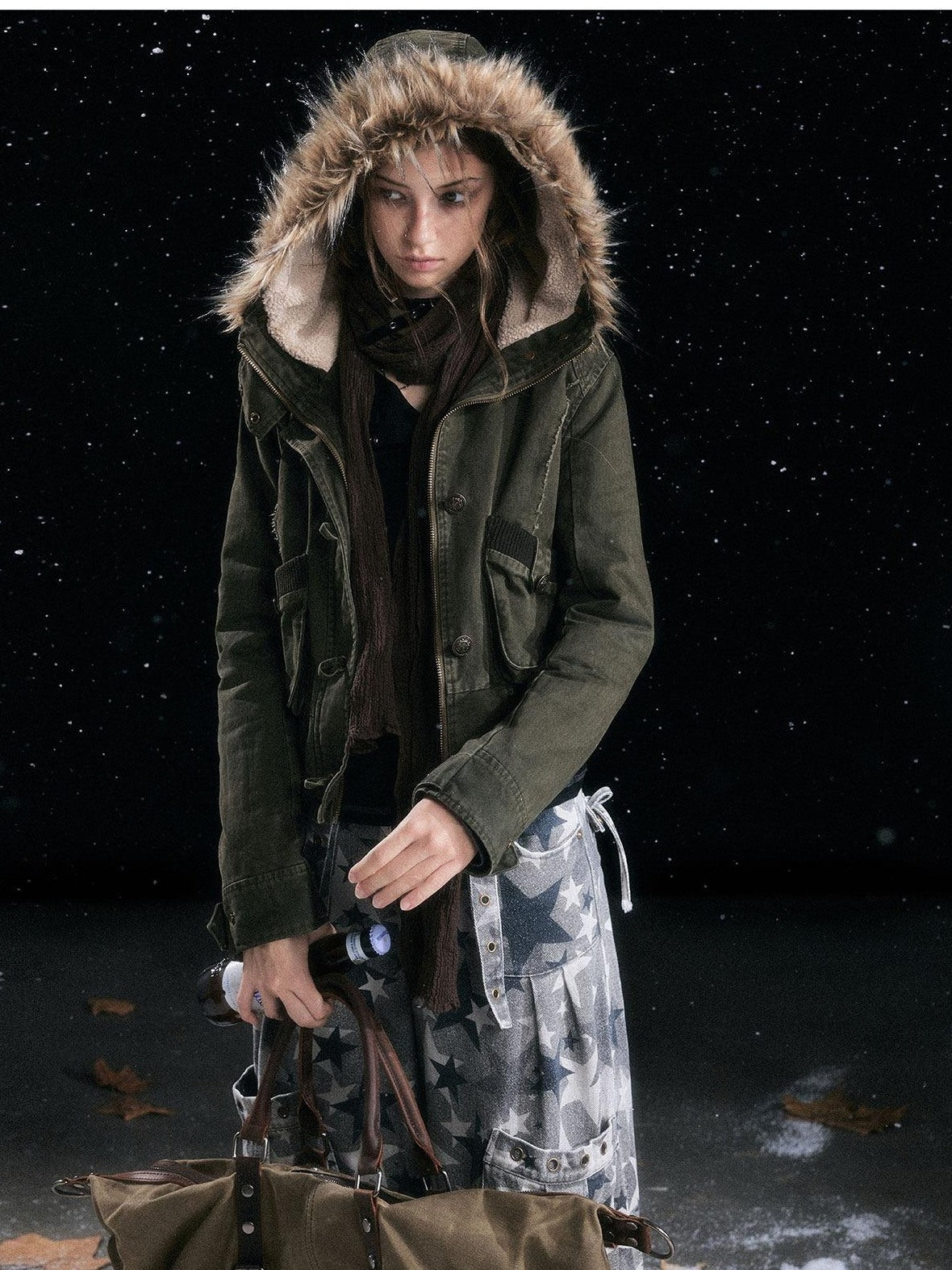 Cest Nous Cotton Padded Hooded Straight Fit Women Workwear Zip Front Olive Croppedjackets