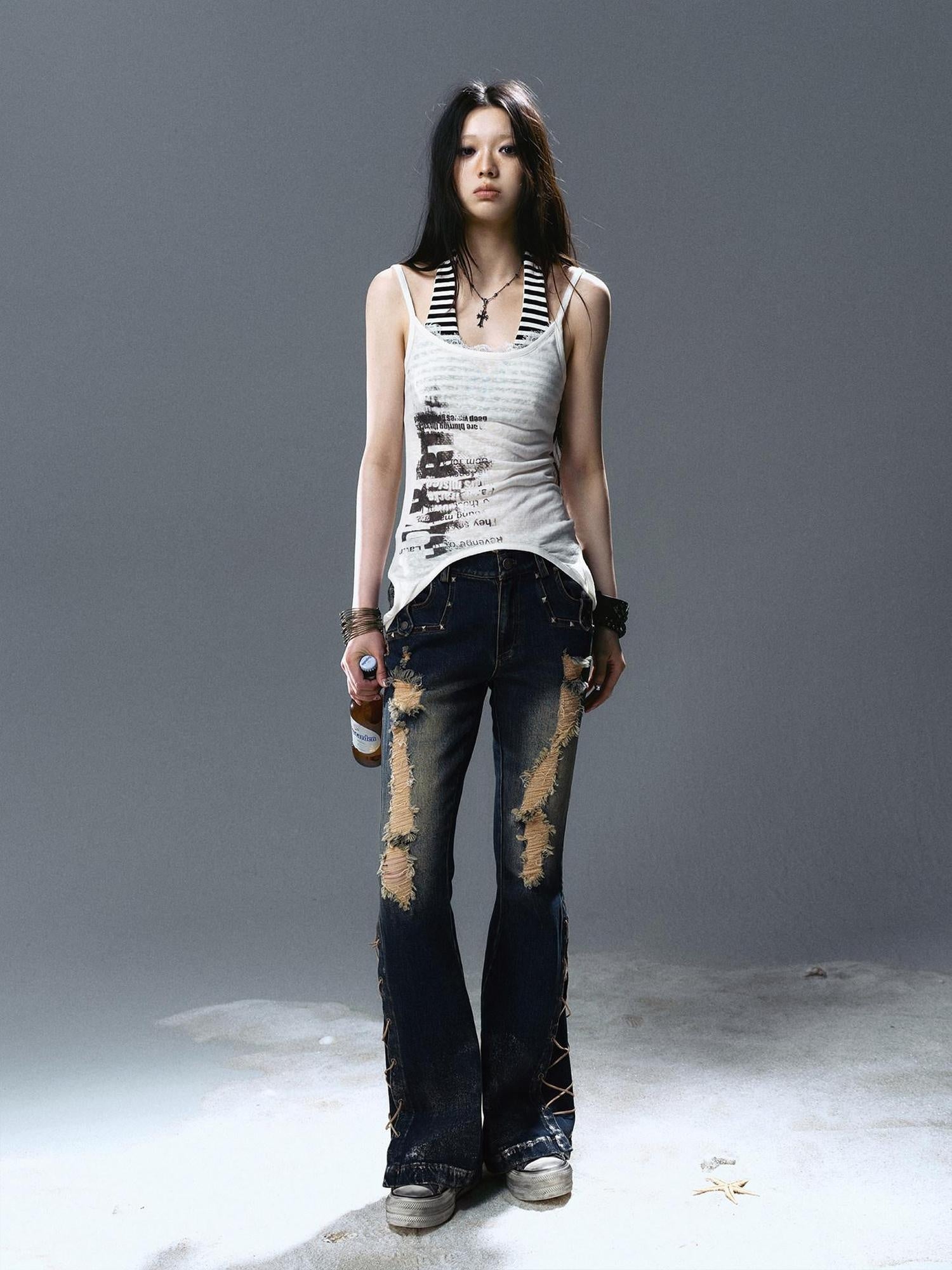 Cest Nous Viscose Stretch Halter Neck Slim Fit Street Women Printed Patchwork Camisoles