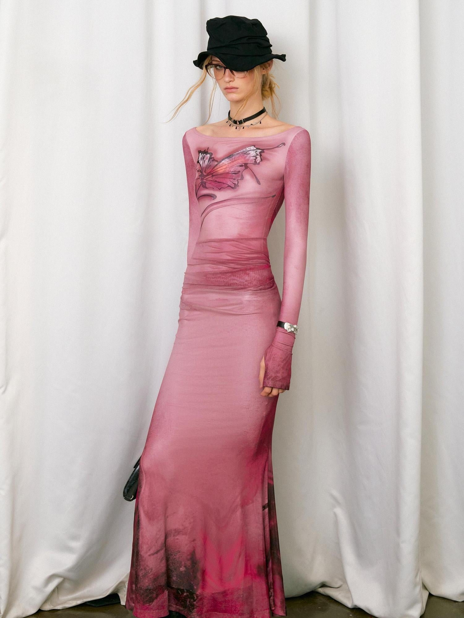 OfAkiva Printed Stretch Polyester Fishtail Off Shoulder Ladies Wedding Maxi Dresses