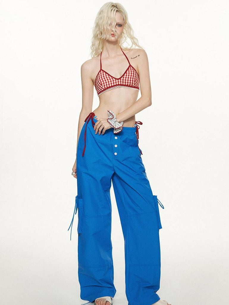MAMC Minimalist Commuter Mid Rise Pockets Blue Polyester Women Straight Pants