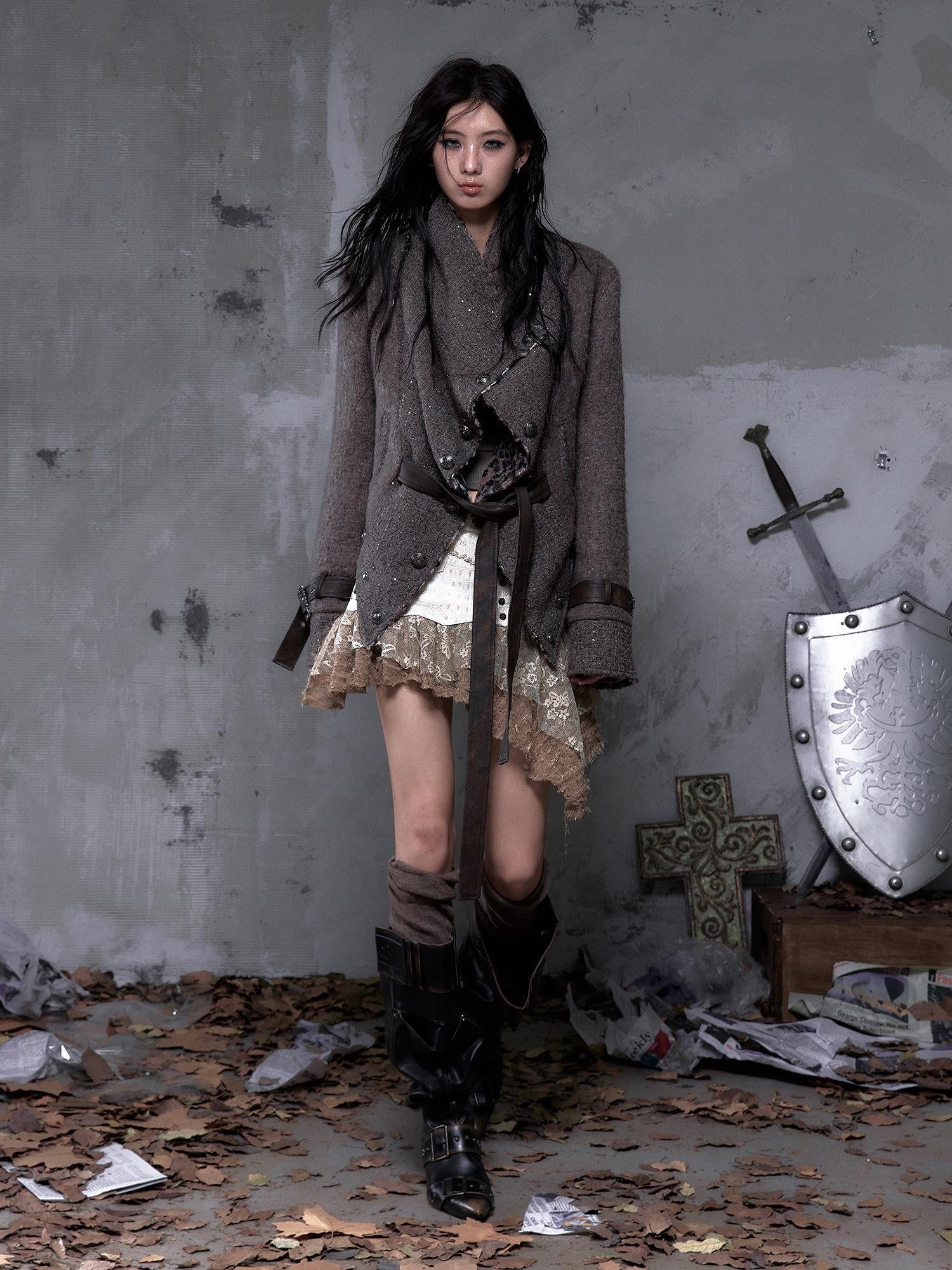 NO ROMANCE Leopard Print Patchwork Reversible Lapel Women'S Boucle Tweed Plush Short Coats