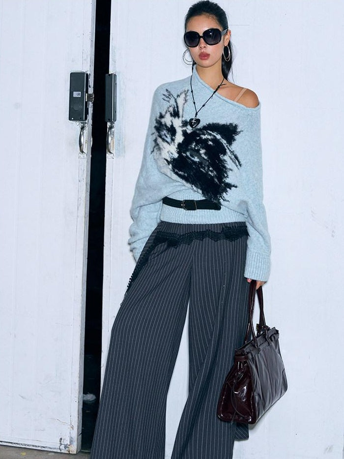 OfAkiva Faux Cashmere Thermal Animal Print Loose Fit Women Round Neck Sweaters