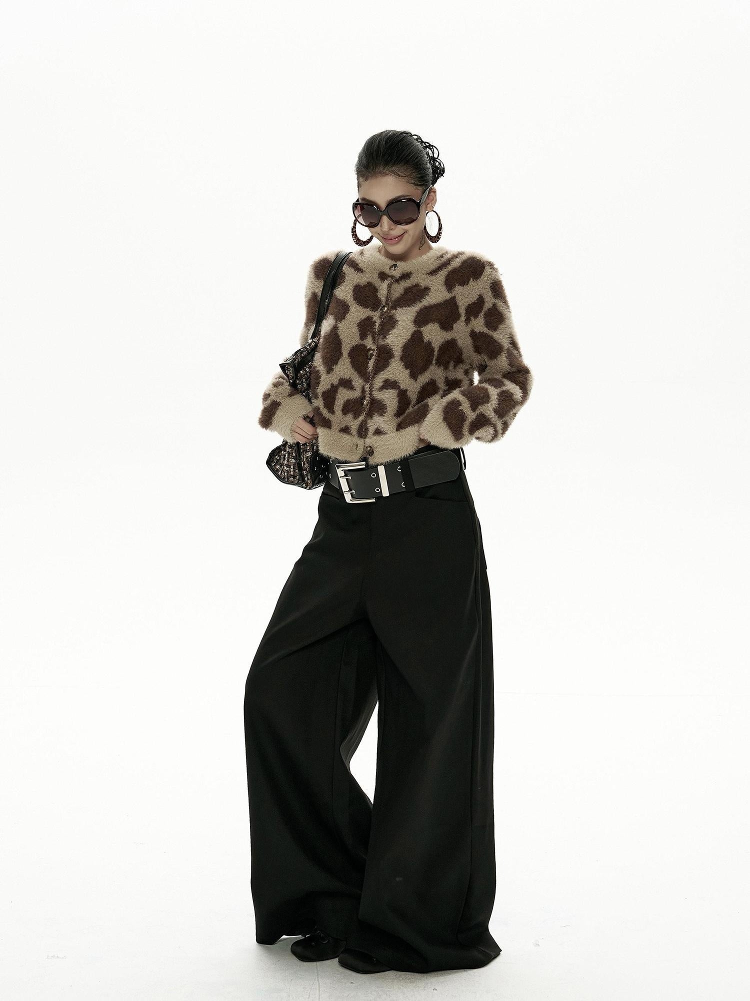 ZERO Comfortable Low Waist Casual Straight Cut Black Polyester Women Wide Leg Pants