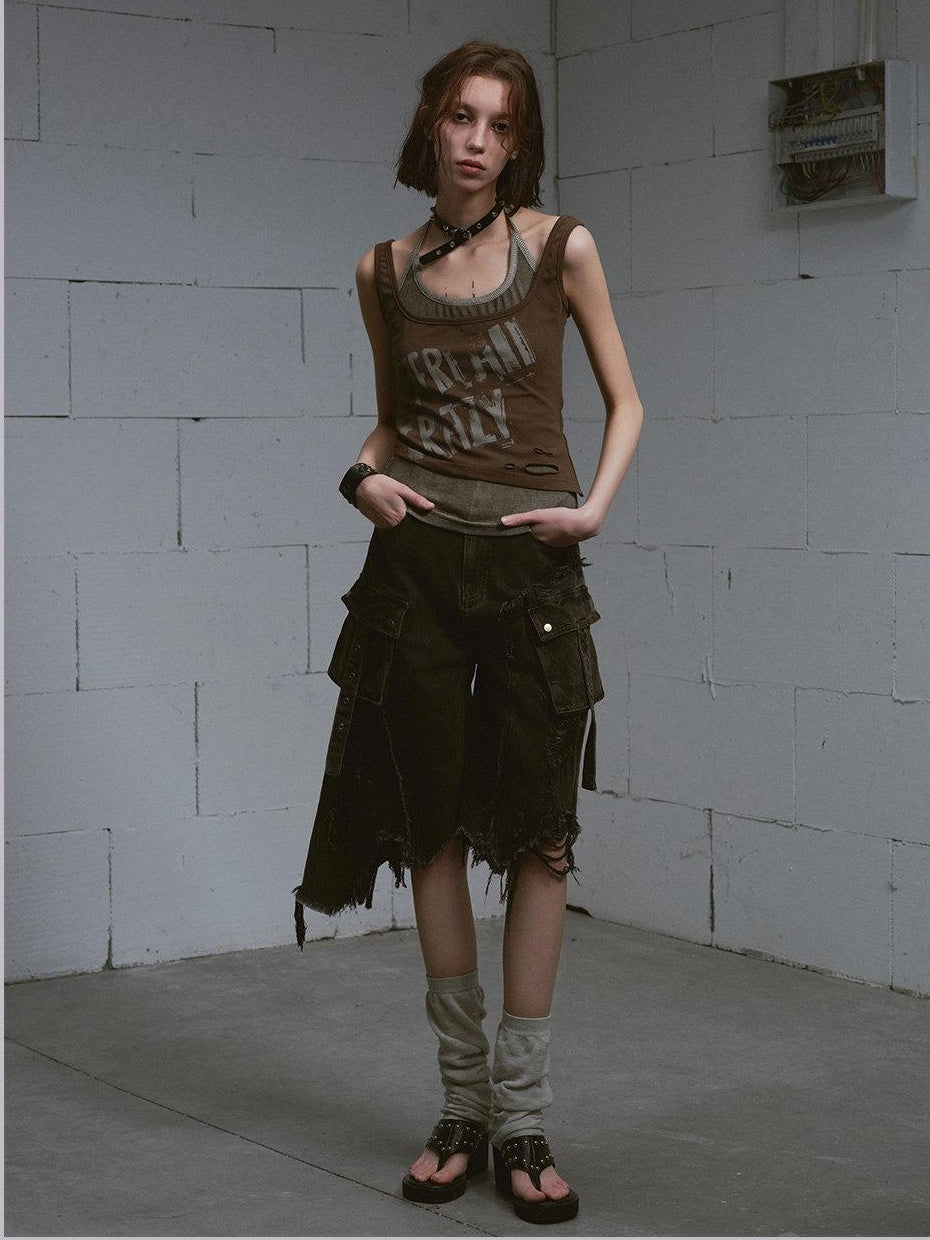 Cest Nous Ripped Patchwork Grunge High Waist Wide Leg Loose Cotton Washed Black Jeans