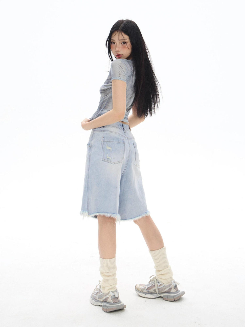 ZERO Washed Light Blue Low Rise Loose Fit Zip Fly Casual Women Straight Leg Jeans