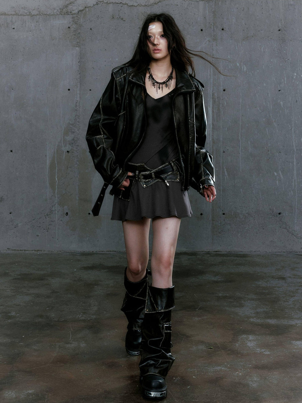 Cest Nous Washed Pu Leather Zipper Loose Fit Street Youth Black Brown Bomberjackets