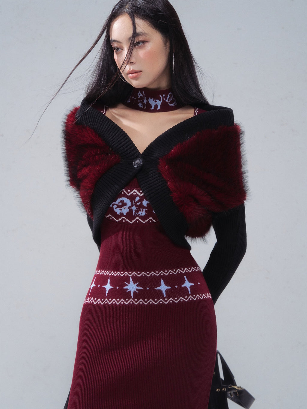 OfAkiva Contrast Patchwork V-neck Cropped Slim Fit Long Sleeve Women Knit Cardigans