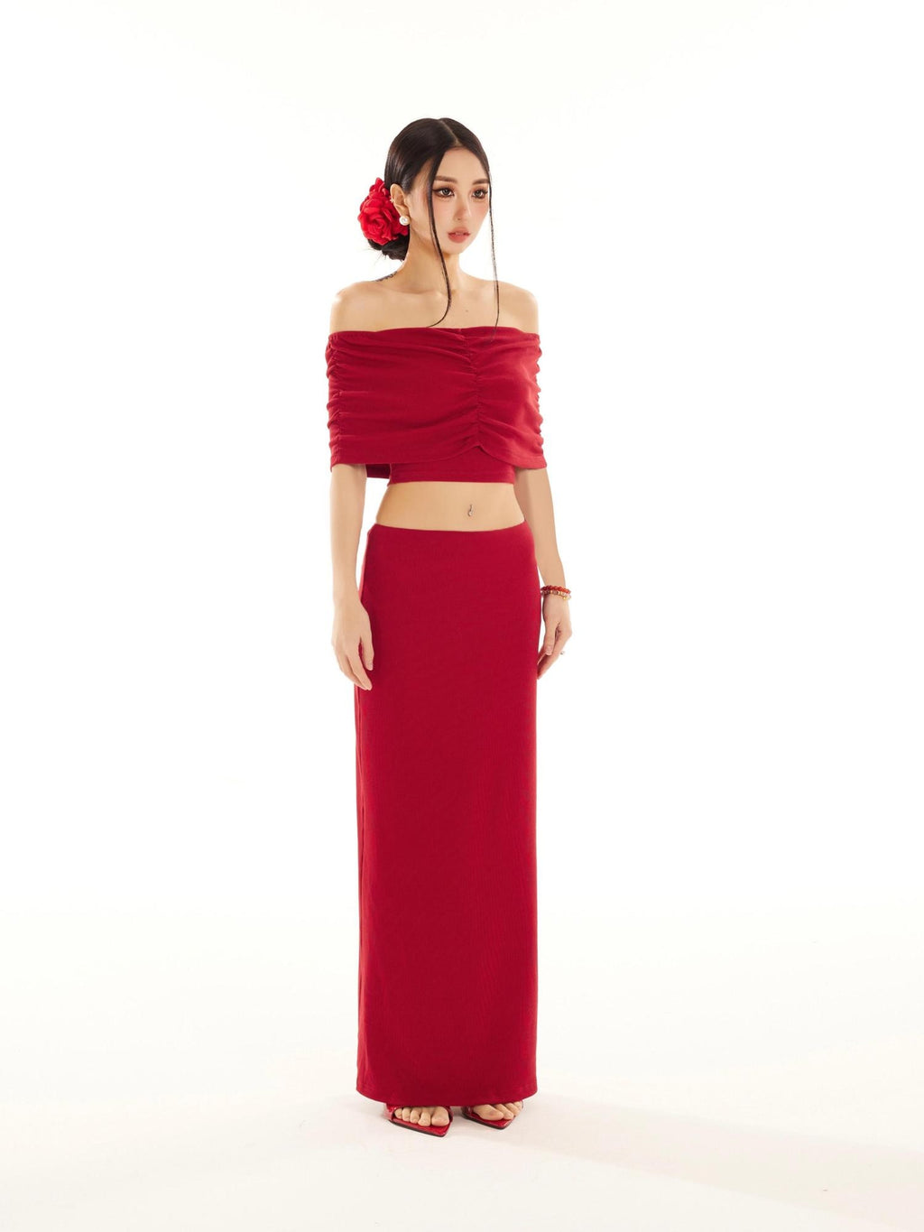 ZERO Cotton Short Sleeve Slim Fit Sexy Burgundy Black Top & Skirt Sets