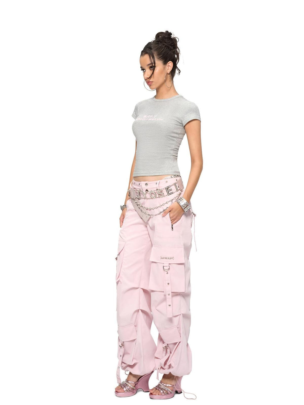 JYOSEI Rhinestone Print Slim Fit Casual Women Cotton Spandex Basic Crop Tops