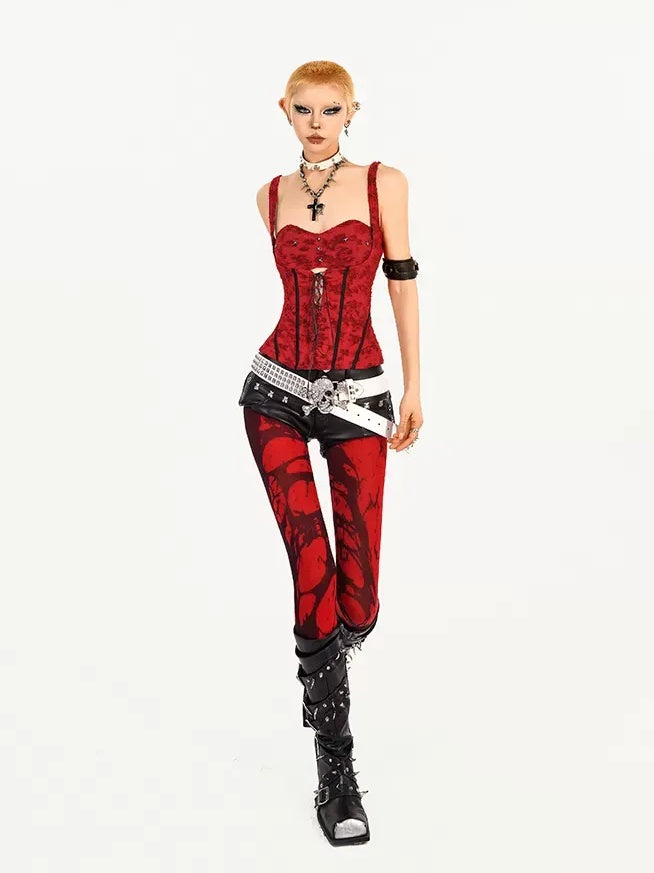 Nico Molly Padded Slim Punk Style Nylon Outerwear For Women Red Solid Tank Camisoles