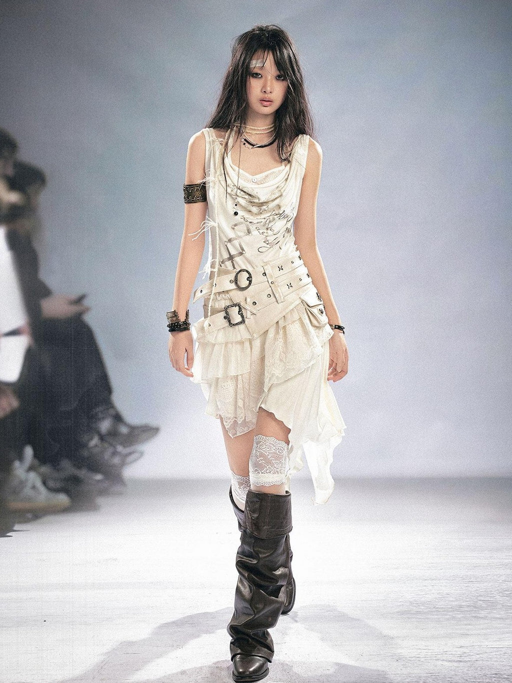 Cest Nous Double Strap High Waist Distressed Slim Fit Women Pu Leather Belts