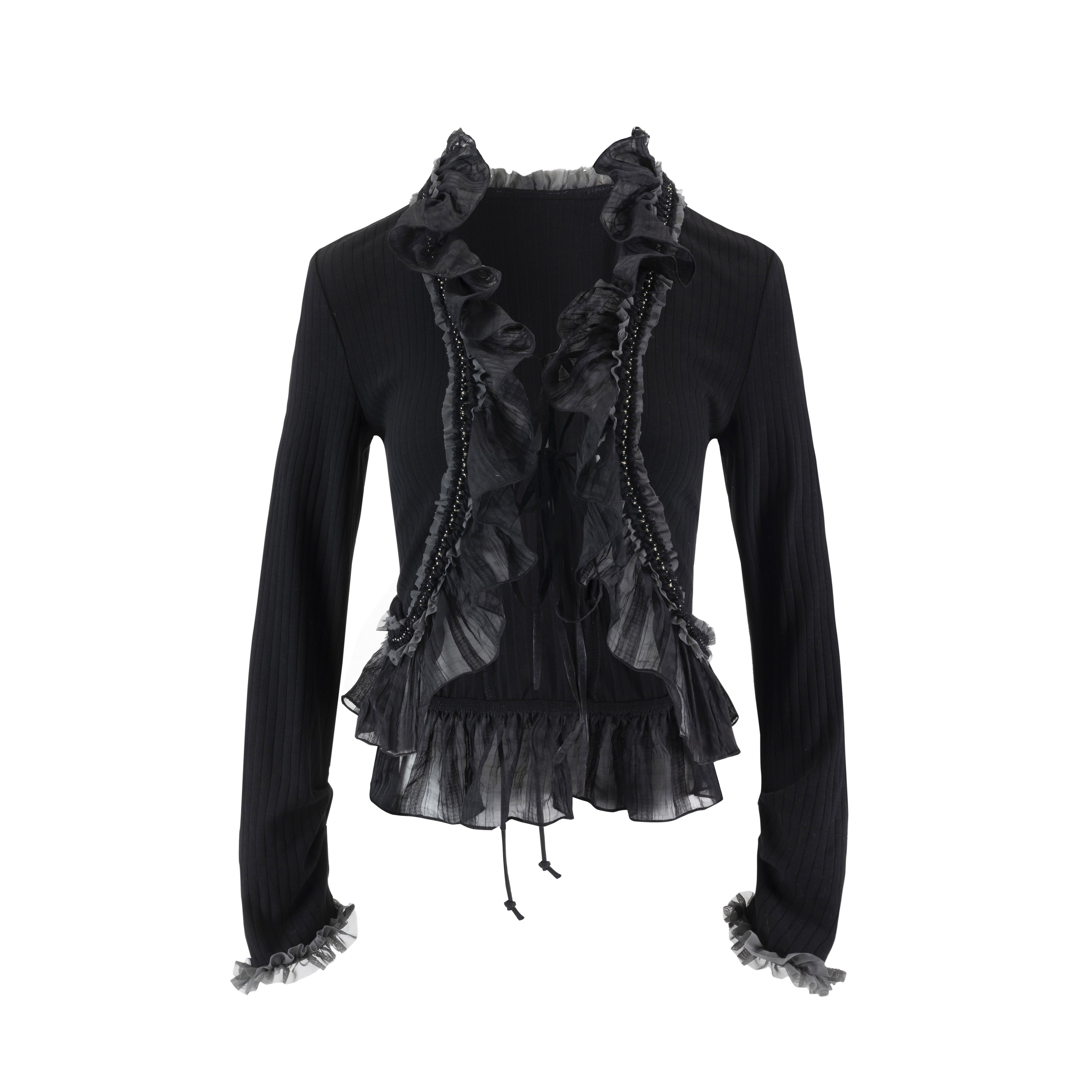 Cest_Nous_Cotton_Slim_Fit_Regal_Ruffle_Knit_Cardigan_Cropped_Long_Sleeve_Black_Blouses_MISSTT