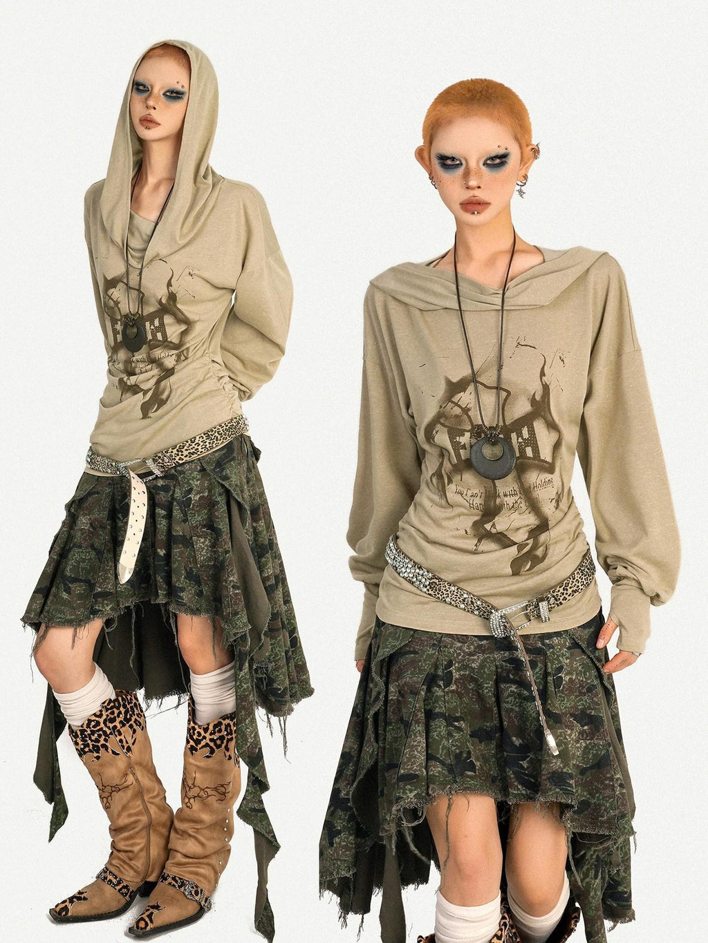 Nico Molly Vintage Loose Fit Hooded Skull Graphic Casual Women Campus Travel Hoodie