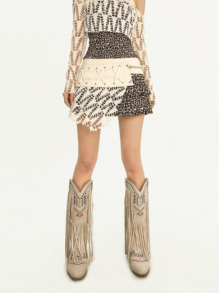 Nico Molly High Waist Zipper A Line Leopard Print Street Style Slim Fit Women Mini Skirts