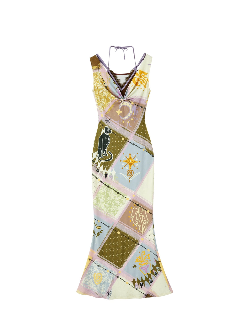 OfAkiva Breathable French Faux Two Piece High Waist A Line V-neck Maxi Dresses