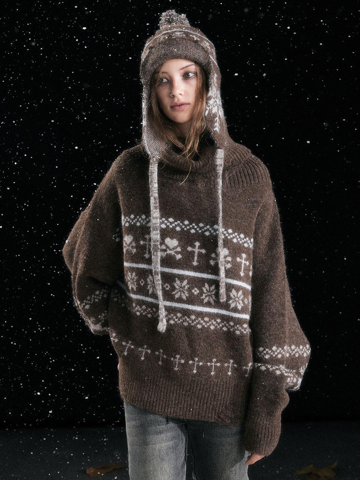 Cest Nous Cozy Striped Knitted Wool Earflap Casual Youth Women One Size Brown Beanies