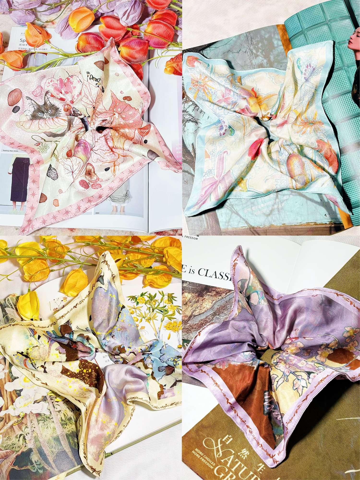 OfAkiva Minimalist Square Lace Floral Scrunchie Soft Elastic For Women Hair Accessories