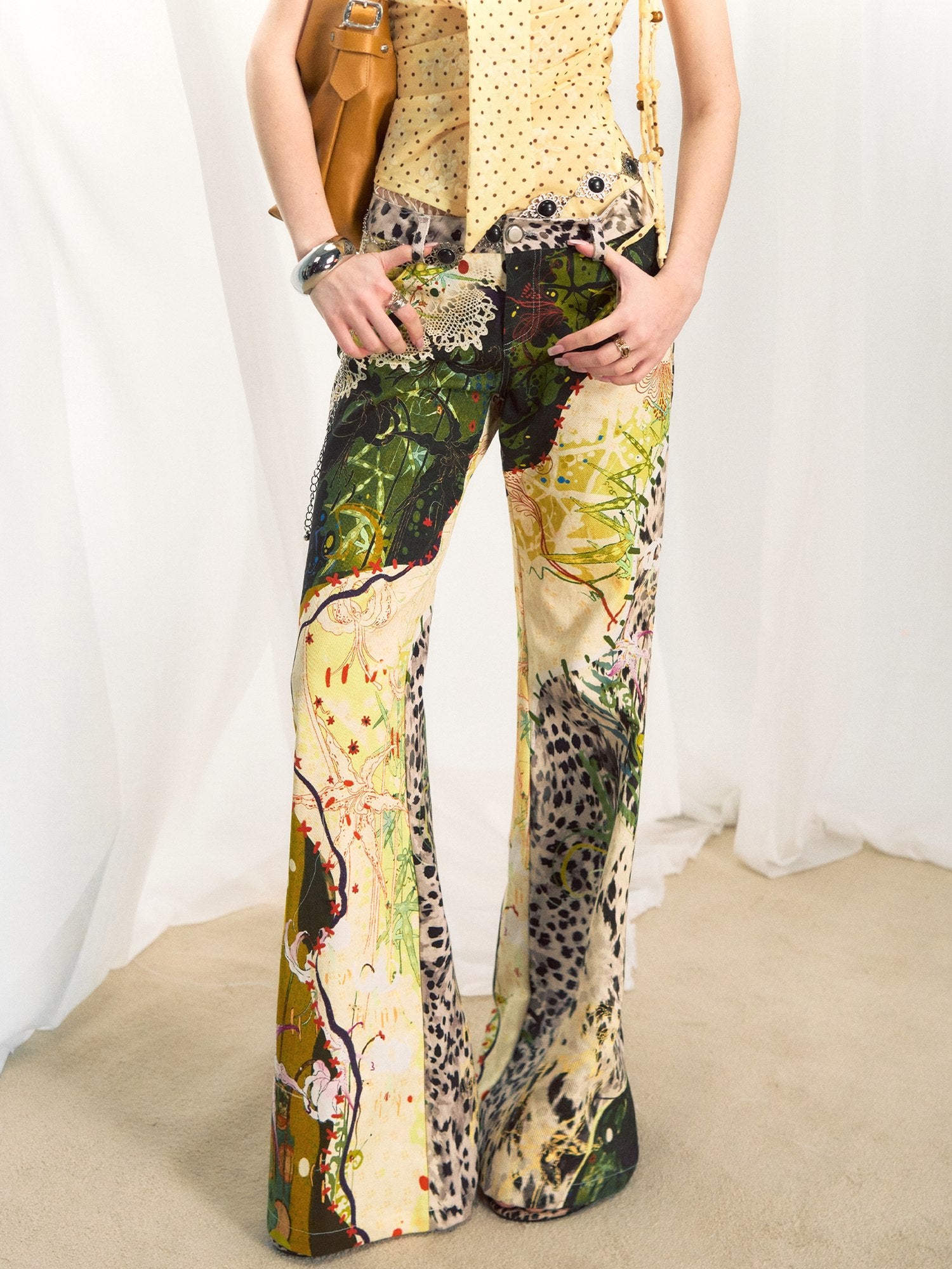 OfAkiva Leopard Print Low Waist Slim Fit Casual Women Zipper Flared Pants