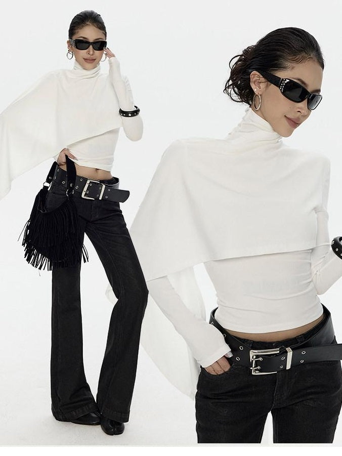 ZERO Lyocell Asymmetric Slim Fit Casual Turtleneck Long Sleeve Cropped Women Knitwear