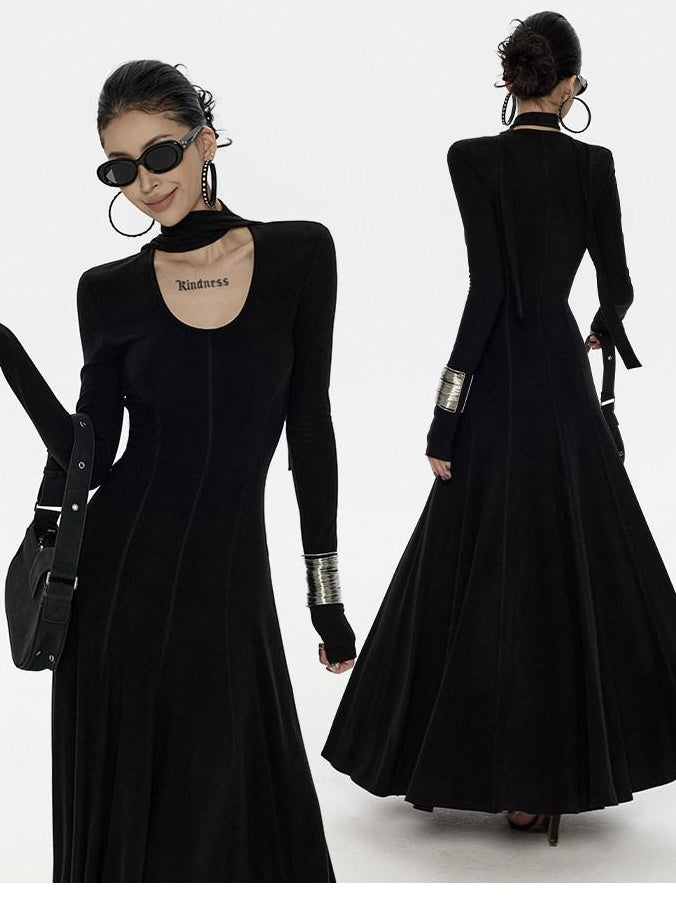 ZERO High Stretch Viscose Casual Flared Long Sleeve V-neck Women Maxi Dresses