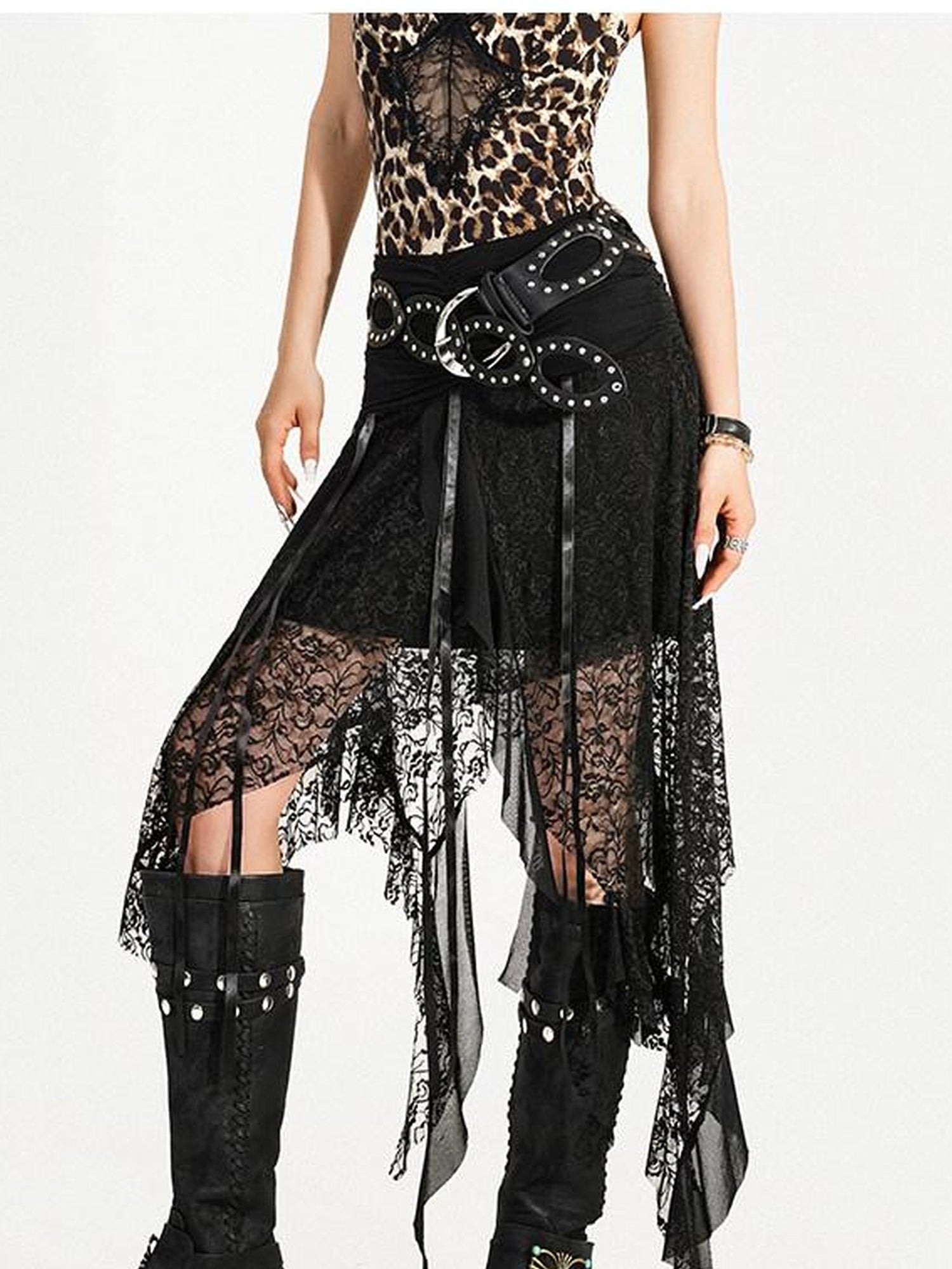 Nico Molly Rhinestone Cutout Vintage Punk Street Women Smooth Pu 5Cm Buckle Belts