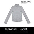 REDDACHIC_Gray_Polka_Dot_Knit_Half_Turtleneck_Slim_Women'S_Long_Sleeve_T-Shirts_MISSTT